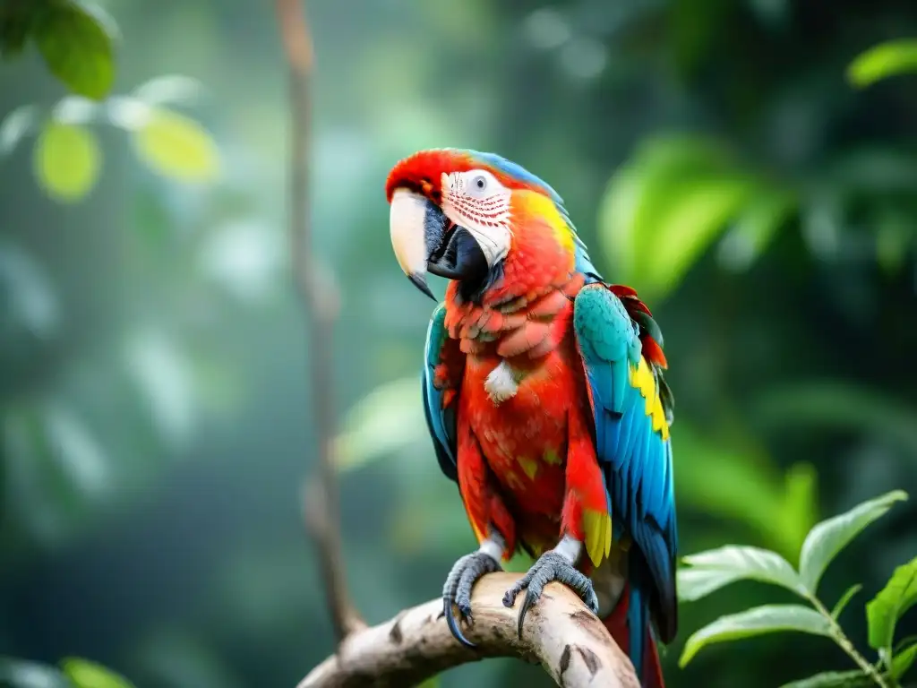 Espléndido guacamayo escarlata en la selva amazónica