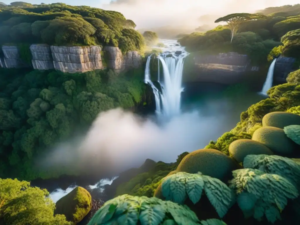 Espléndido amanecer en la selva uruguaya con cascada oculta y diversa fauna