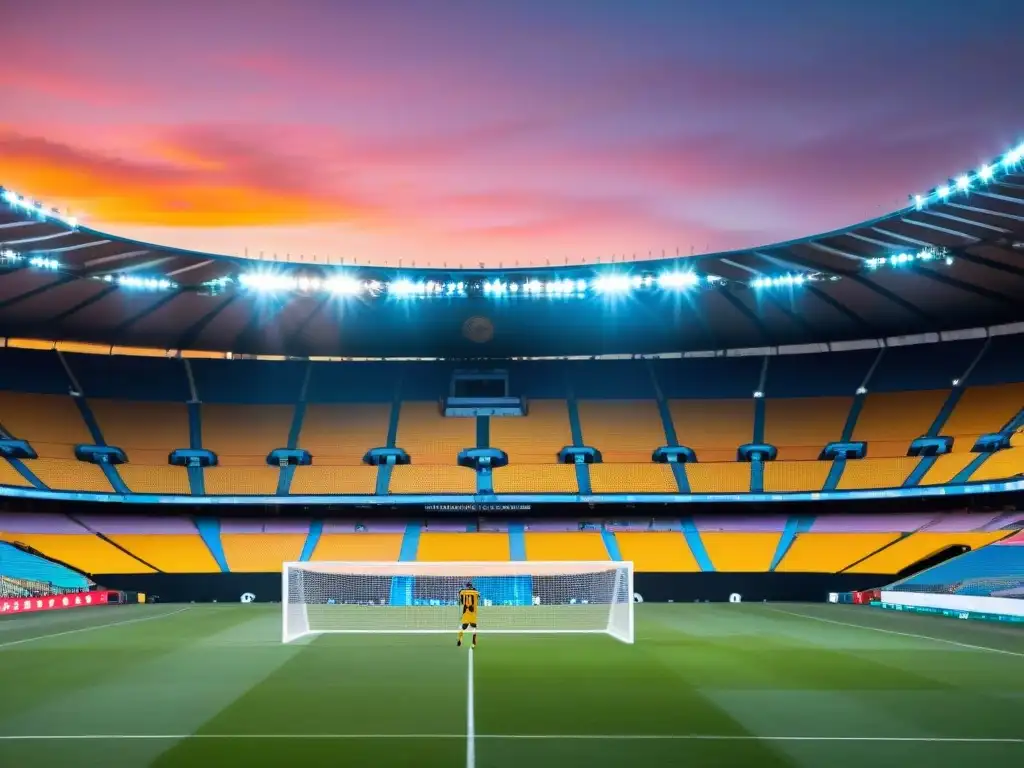 Estadio Campeón del Siglo de Club Atlético Peñarol iluminado al atardecer, capturando la pasión del fútbol uruguayo