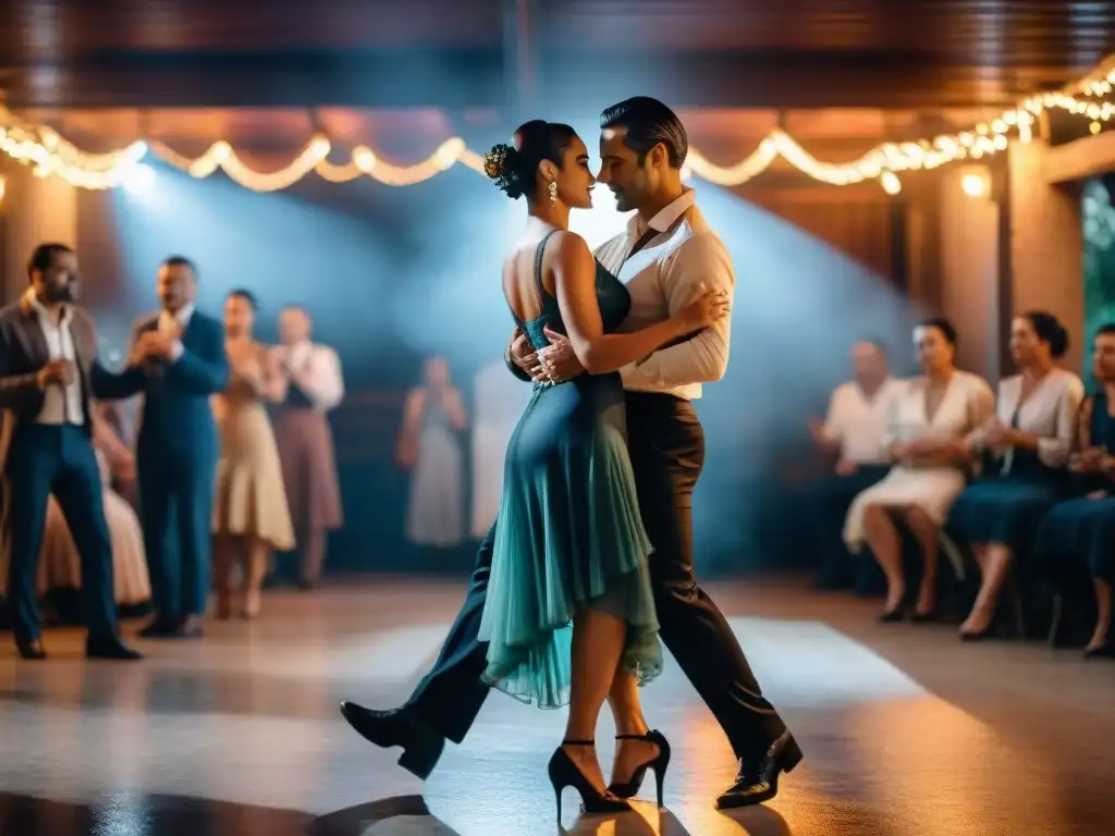 Romance y pasión: pareja baila milonga bajo estrellas en Uruguay