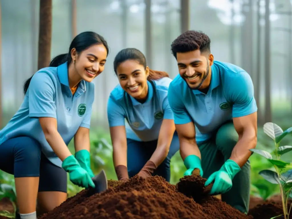 Estudiantes plantando árboles en un bosque, resaltando el voluntariado ambiental para jóvenes en Uruguay