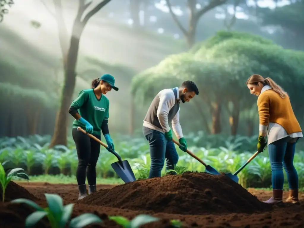 Estudiantes en Uruguay plantan árboles en un bosque, reflejando el voluntariado ambiental