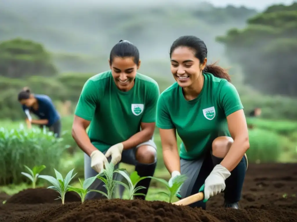 Estudiantes en Uruguay plantando árboles como parte del voluntariado ambiental