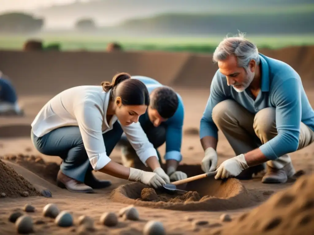 Excavaciones arqueológicas en Uruguay: equipo descubre antiguo tesoro con asombro y precisión al amanecer