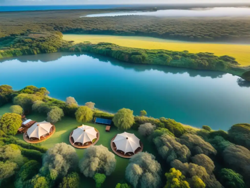 Exclusivo glamping de lujo en Uruguay: elegantes tiendas safari entre vegetación y río cristalino al atardecer