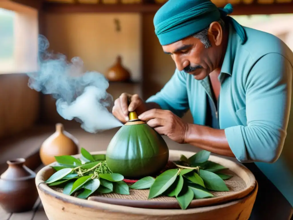 Experiencia autóctona en cabaña en Uruguay: preparación tradicional de mate por experto gaucho