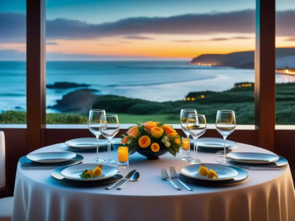 Una experiencia gastronómica exclusiva en un hotel de lujo en Uruguay con menús exclusivos, vista panorámica al mar al atardecer