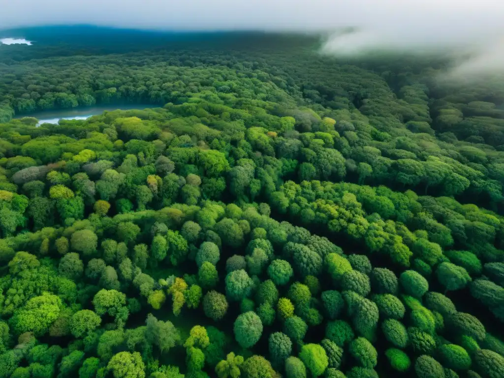 Experiencias auténticas de ecoturismo en Uruguay: vista aérea de selva verde con río y vida silvestre vibrante