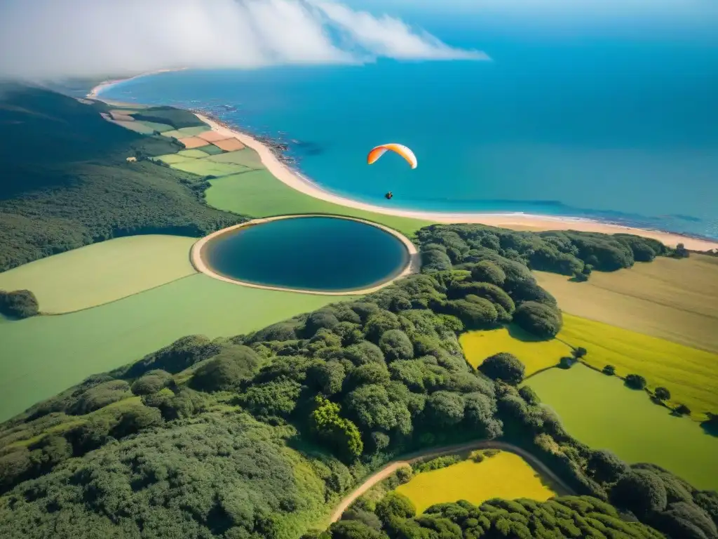 Experiencias auténticas de parapente en Uruguay: vuelo libre sobre paisajes pintorescos de cielos azules y colinas verdes