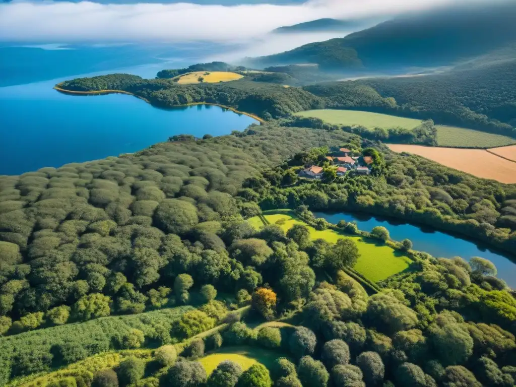 Experiencias auténticas de turismo rural en Uruguay: casas tradicionales entre colinas verdes, ríos y bosques, bajo un cielo azul