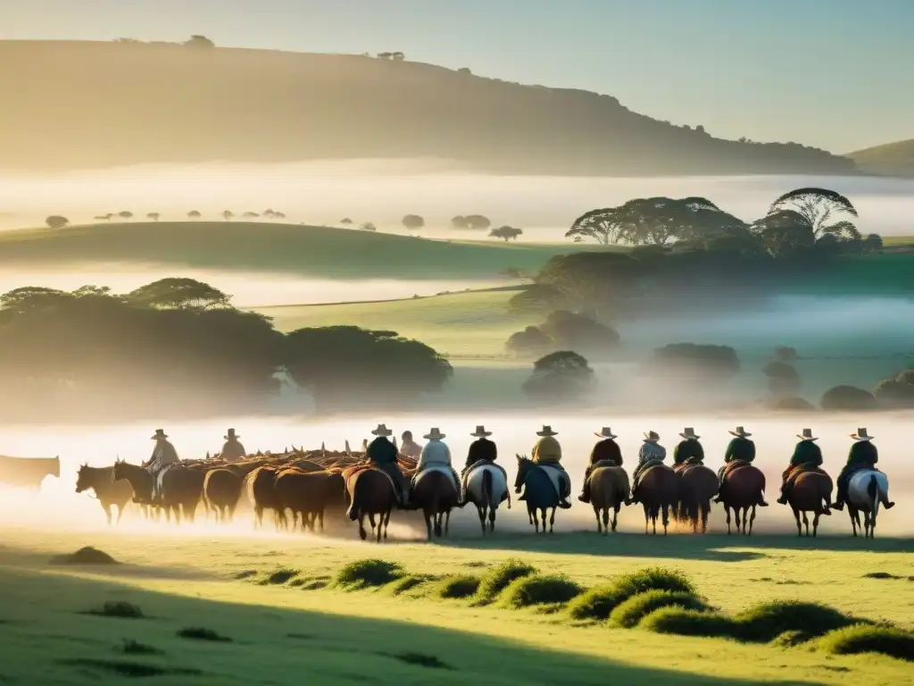 Experiencias auténticas de vida rural en Uruguay: gauchos pastoreando en la estancia al amanecer