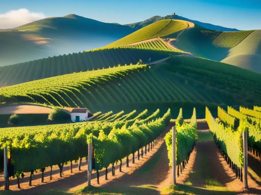 Experiencias auténticas en Uruguay: viñedos de vino Tannat bajo cielo azul, vinateros en acción