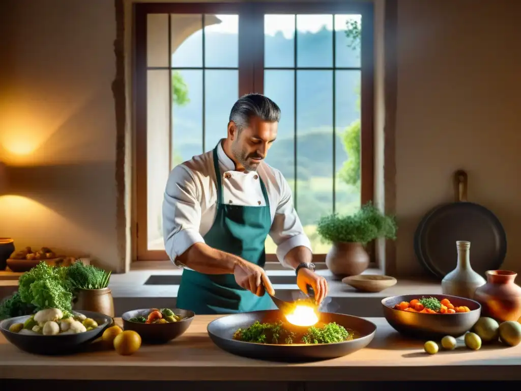 Experiencias gastronómicas de lujo en Uruguay: Chef preparando plato gourmet en estancia