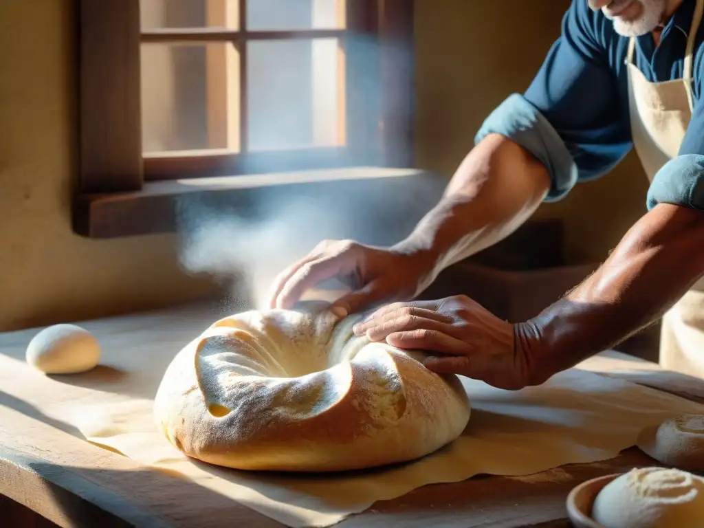 Un experimentado panadero uruguayo moldea masa para Pan de Campo en una panadería rústica