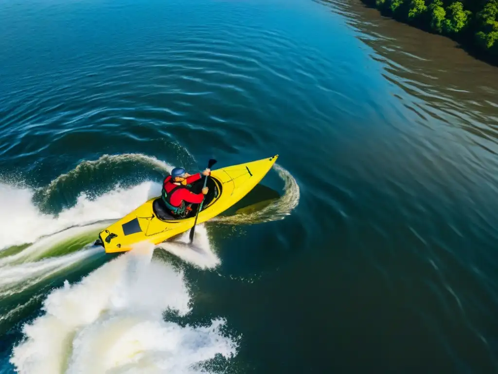 Experimentados kayakers conquistando rutas avanzadas en kayak en Uruguay, desafiando los rápidos del Río Negro