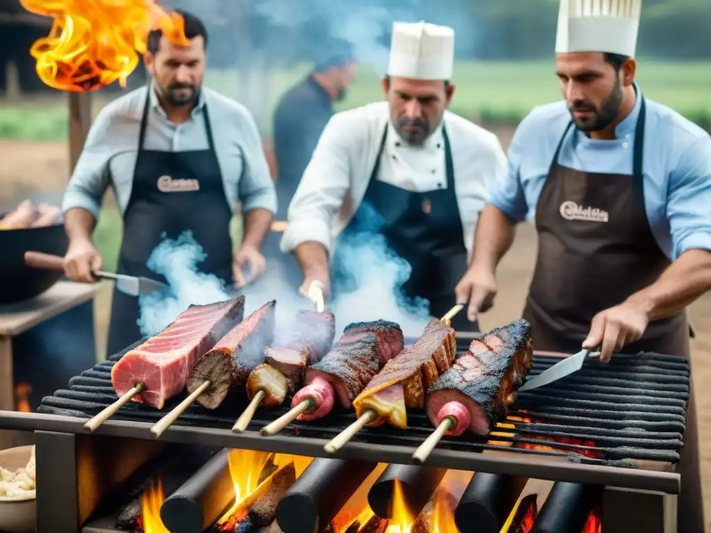 Expertos grillmasters preparando asado en Uruguay, clases magistrales asado perfecto Uruguay