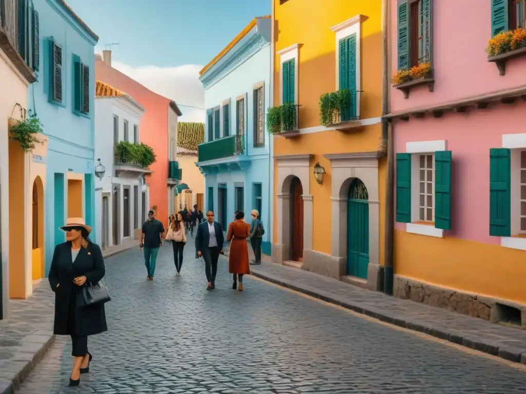 Exploración cultural en Colonia del Sacramento, Uruguay: diversidad de personas disfrutando de la arquitectura colonial y las aplicaciones de viaje