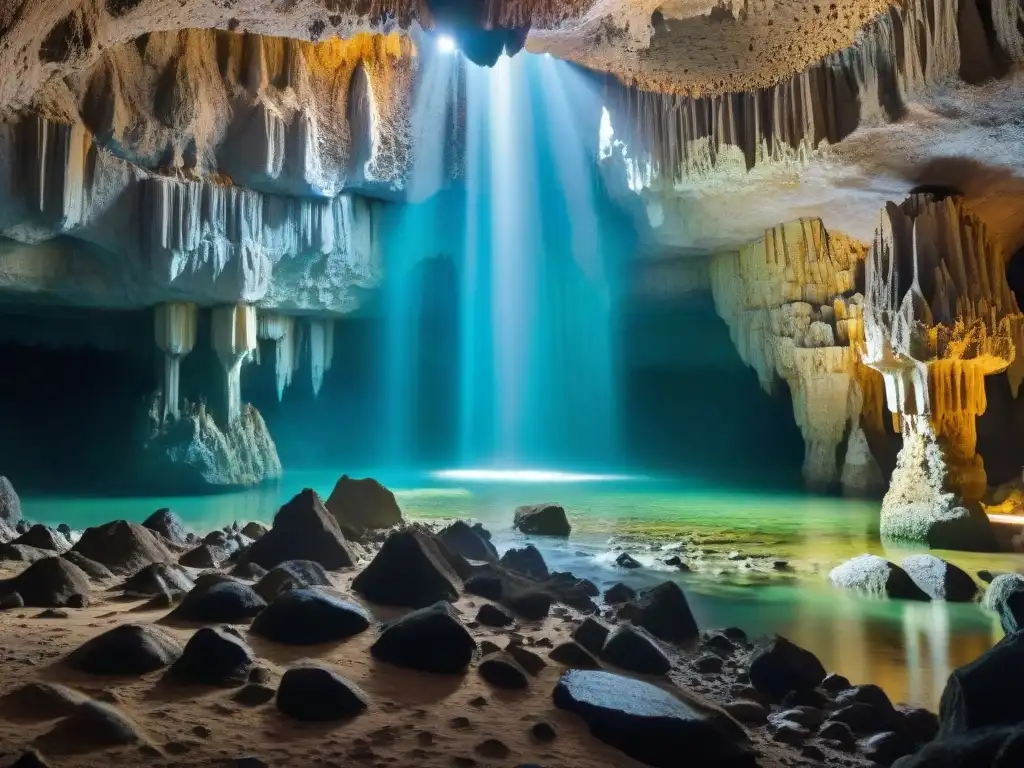 Exploración en las Grutas del Palacio Uruguay: la belleza natural de formaciones geológicas dentro de la cueva capturadas en luz y sombra