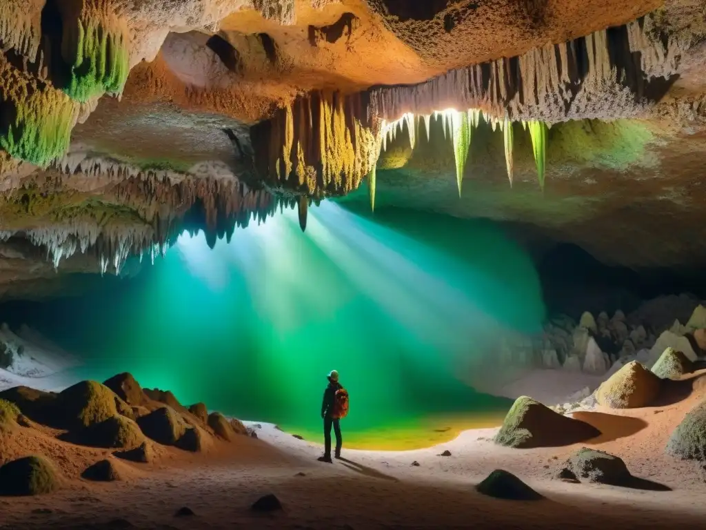 Exploración en las Grutas del Palacio Uruguay: estalactitas brillantes en la cueva iluminada