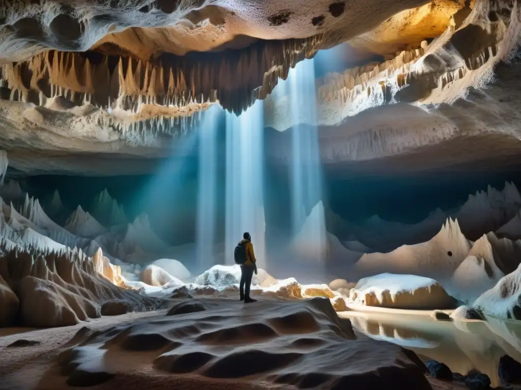 Exploración en las Grutas del Palacio Uruguay: formaciones geológicas impresionantes en cueva iluminada