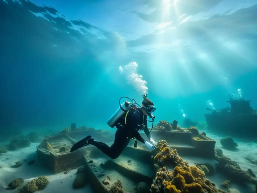 Exploración de un pecio hundido en aguas cristalinas de Uruguay, resaltando sitios arqueológicos sumergidos Uruguay