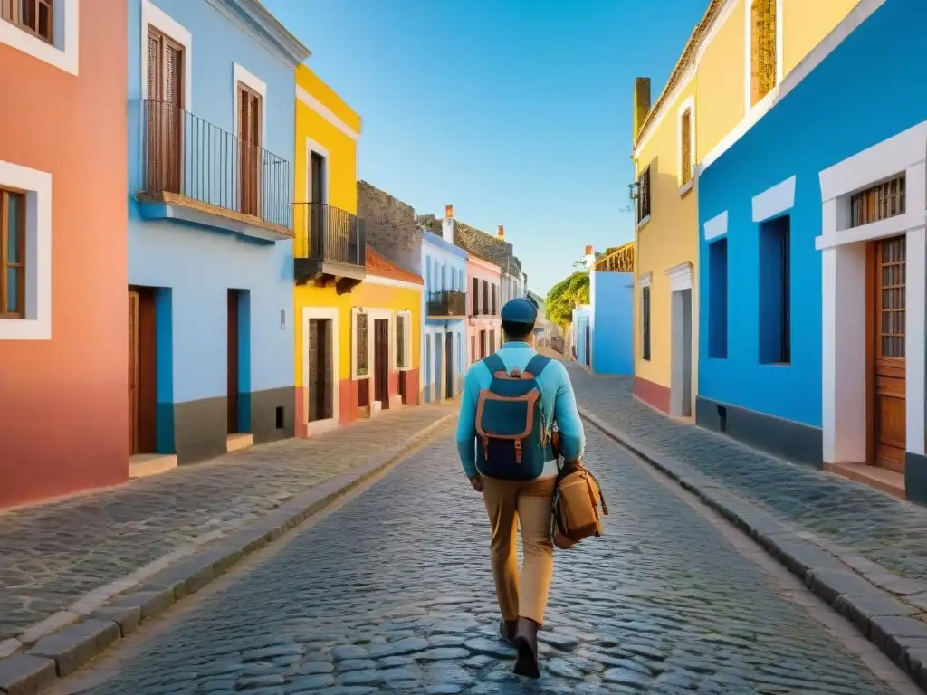 Explorador disfrutando de las calles históricas de Colonia del Sacramento en Uruguay