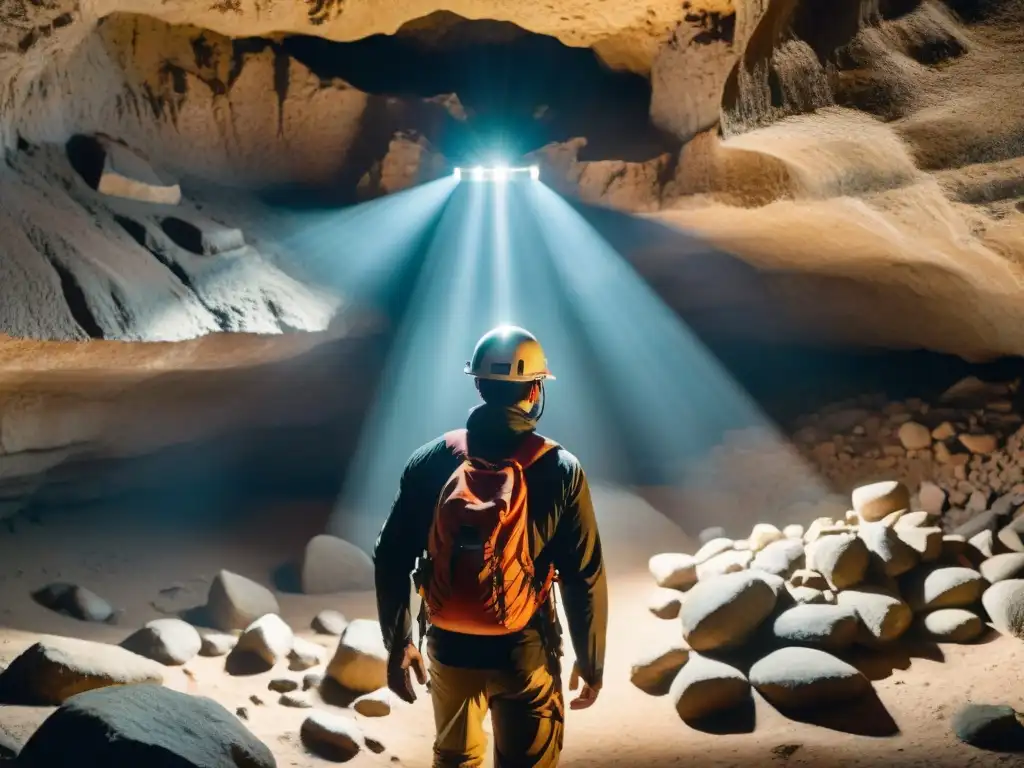 Explorador en cueva uruguaya con la mejor luz de cabeza, descubriendo maravillas subterráneas