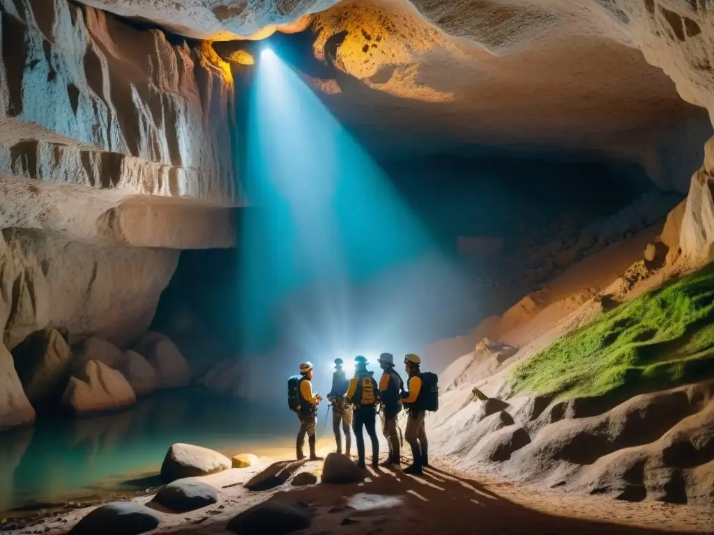 Exploradores con las mejores luces de cabeza en cuevas de Uruguay, descubriendo maravillas subterráneas