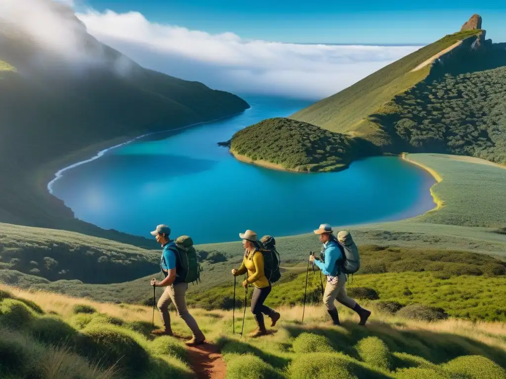 Exploradores con prendas técnicas para clima uruguayo en paisajes diversos