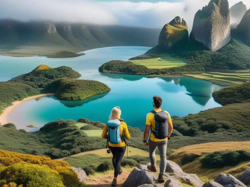Exploración tecnológica en Uruguay: aventureros en acción Exploradores con tecnología wearable disfrutan de aventuras en Uruguay, fusionando naturaleza y tecnología
