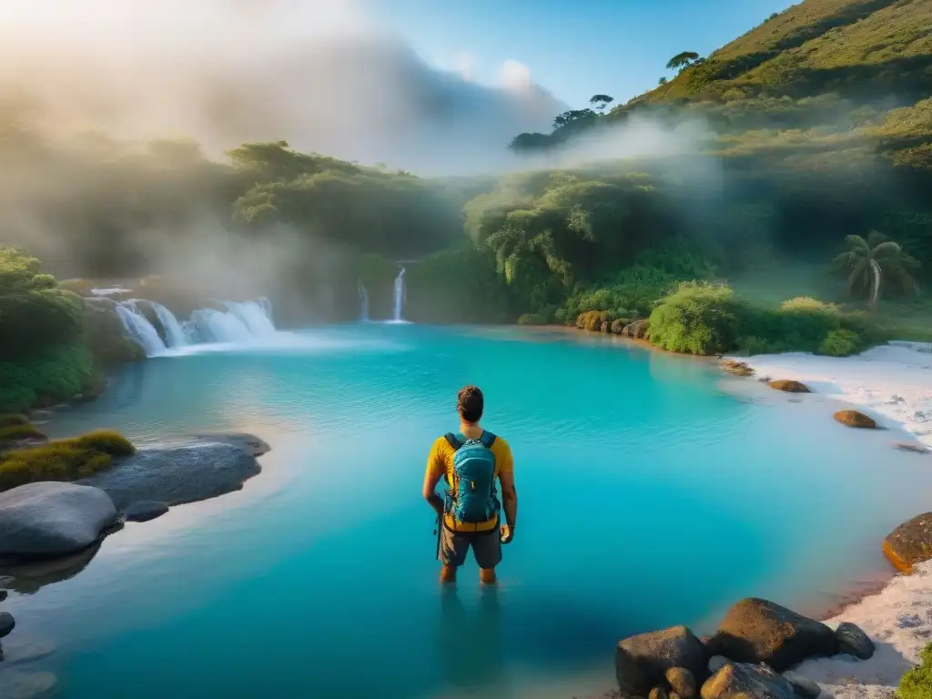 Exploradores disfrutan termas naturales en Uruguay, conectados con la naturaleza