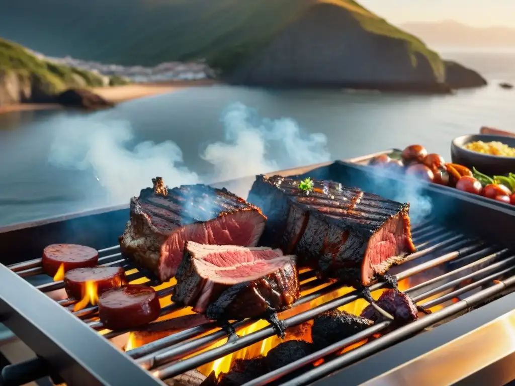 Exquisita parrillada de lujo en la costa uruguaya al atardecer