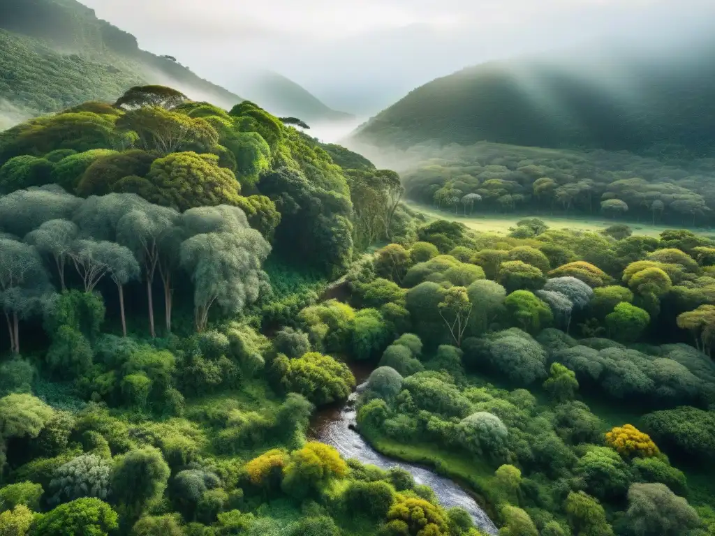 Exuberante bosque en Uruguay con aves coloridas y ecoturistas observando