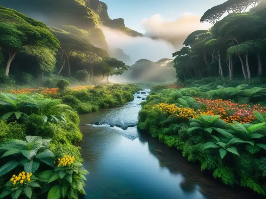 Exuberante bosque en Uruguay: flora nativa, arroyo cristalino y aves coloridas