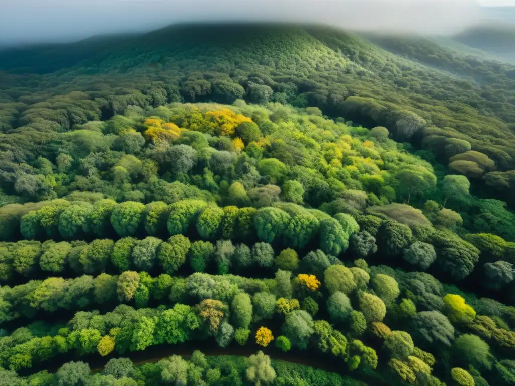 Un exuberante dosel verde del Parque Nacional Santa Teresa en Uruguay, bañado por la luz del sol