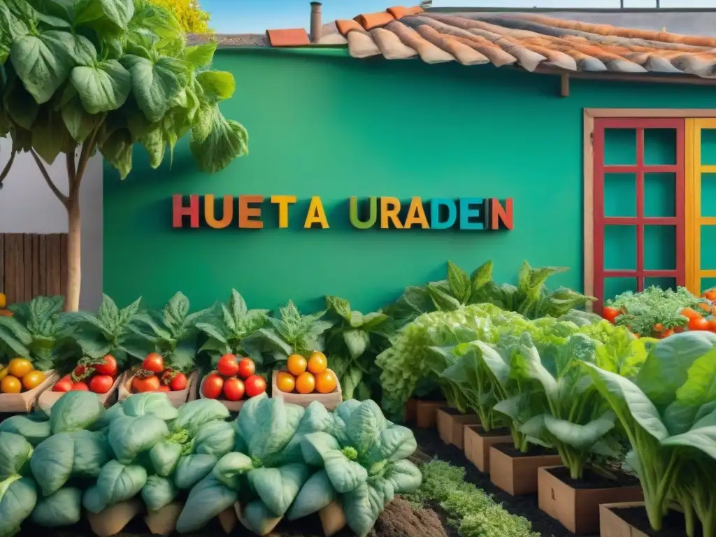 Un exuberante huerto urbano en Uruguay con tomates, lechugas y pimientos