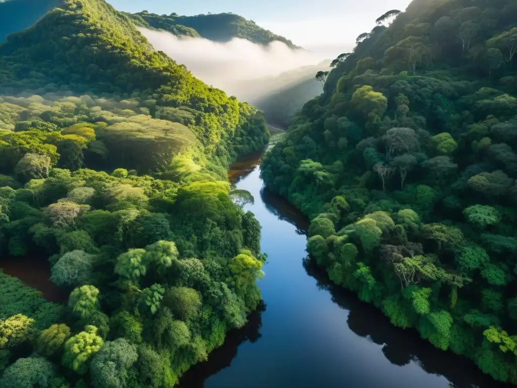 Exuberante selva de Uruguay, con vegetación vibrante y juego de luces y sombras