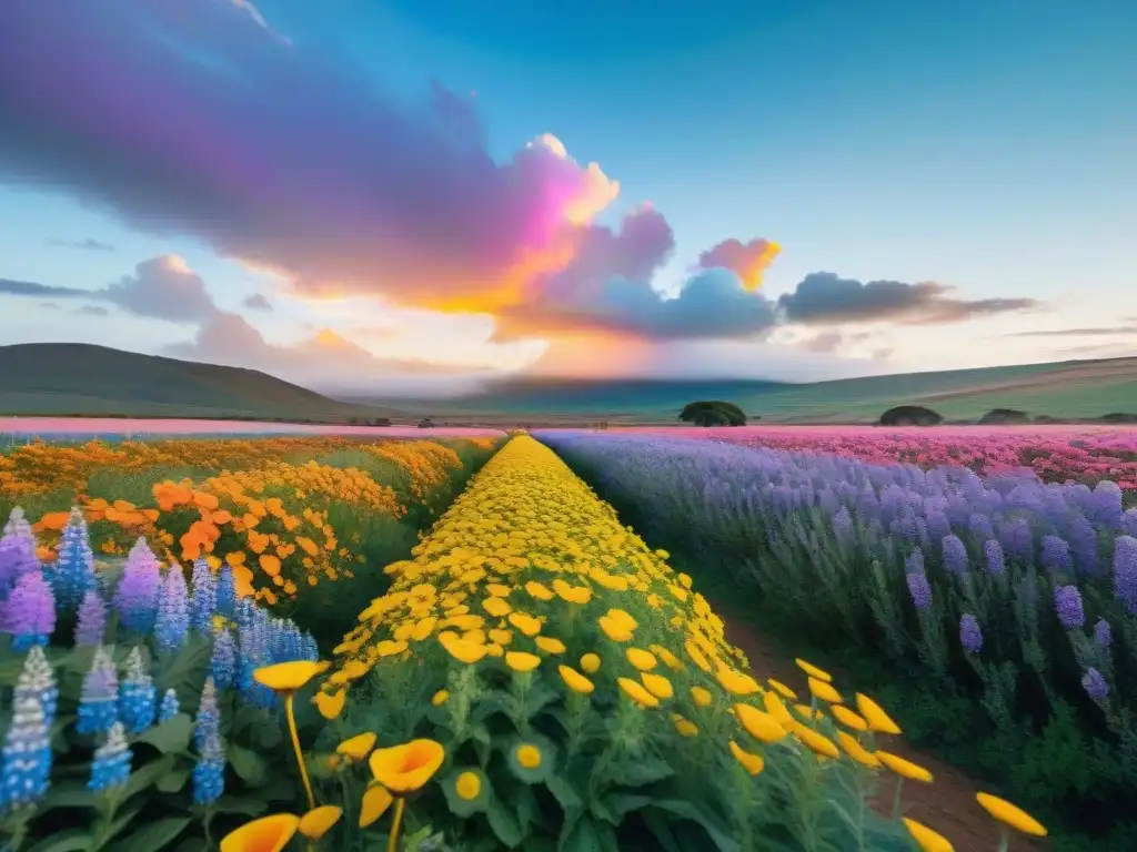 Una exuberante variedad de coloridas flores silvestres en la Ruta de las Flores Coloridas Uruguay