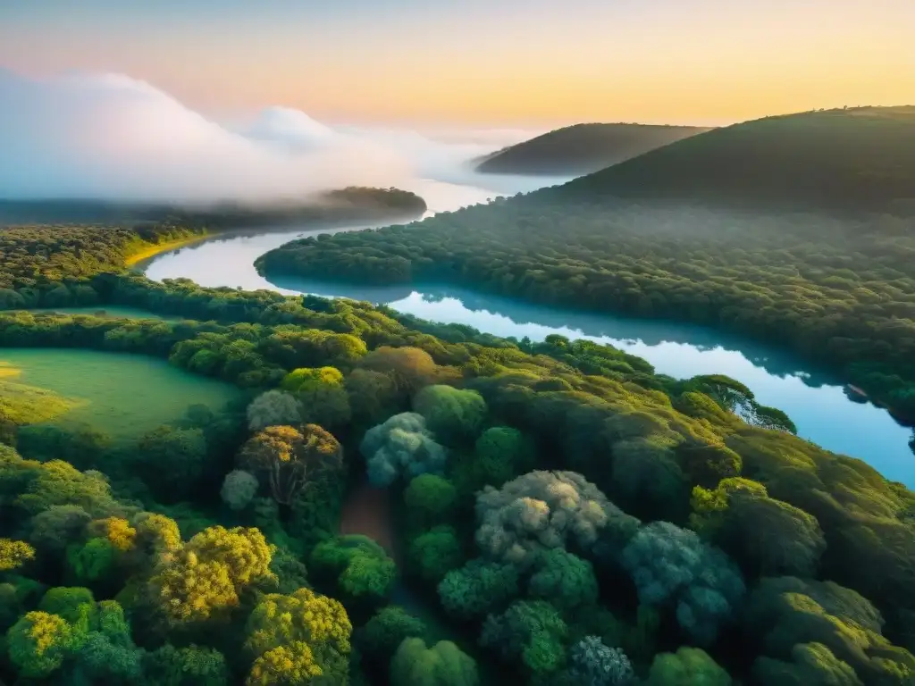 Explora la exuberante vegetación del Parque Nacional Santa Teresa en Uruguay, bañado por la luz dorada del atardecer