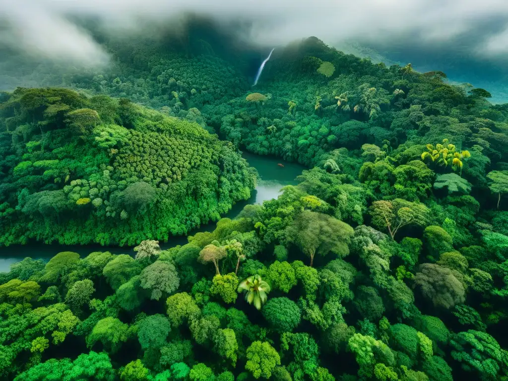 Un exuberante y vibrante dosel de selva, lleno de vida, capturado desde arriba