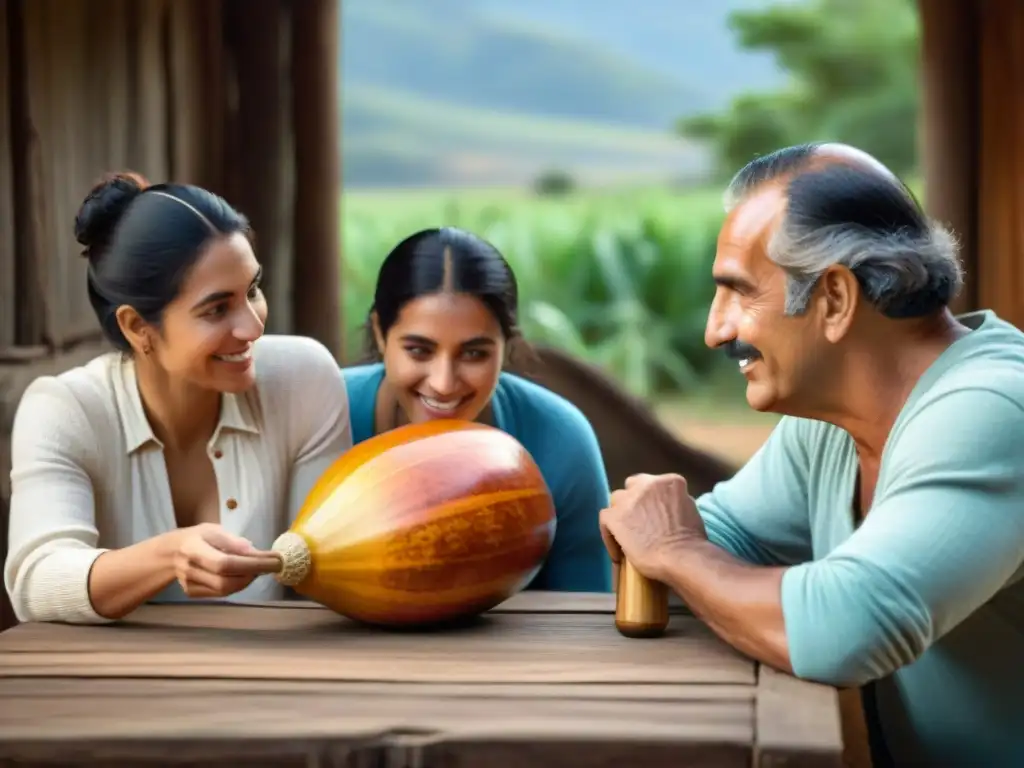 Una familia uruguaya comparte mate en una escena de calidez y tradición, mostrando la importancia cultural del mate en Uruguay