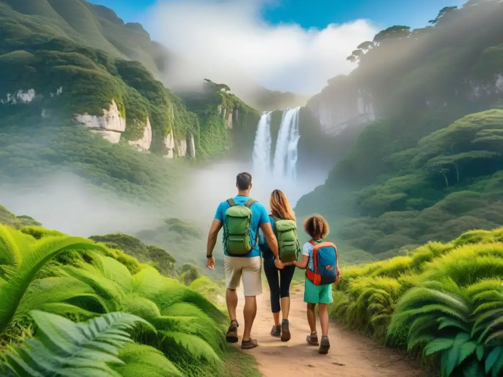 Una familia feliz disfruta de una aventura en Uruguay, mostrando la belleza natural