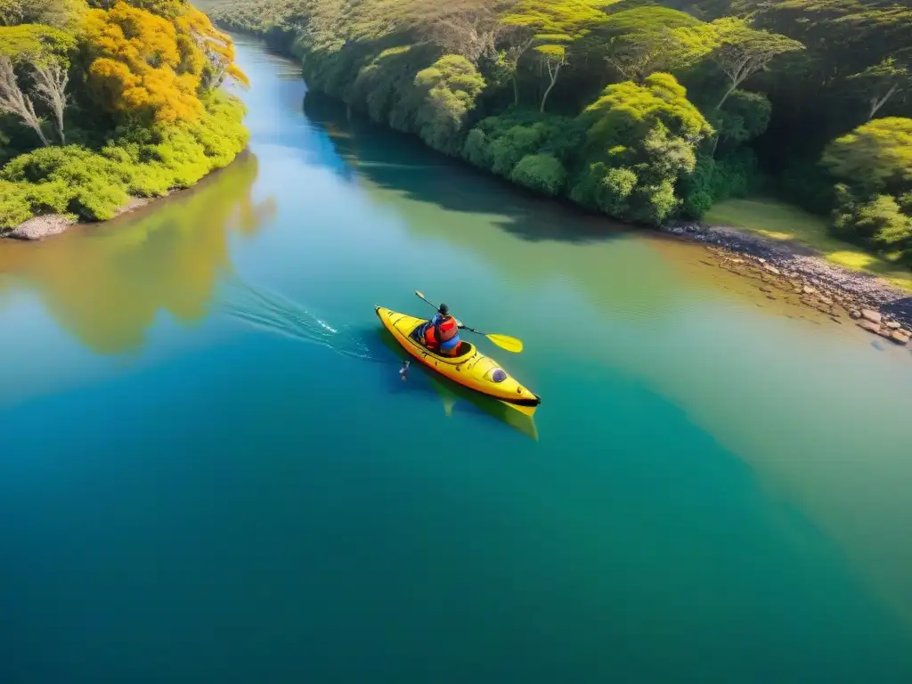 Una familia rema en kayak por un río en Uruguay