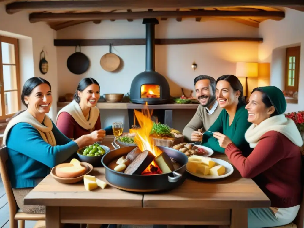 Una familia suizo-uruguaya disfruta de una acogedora comida en Colonia Suiza, fusionando gastronomía tradicional