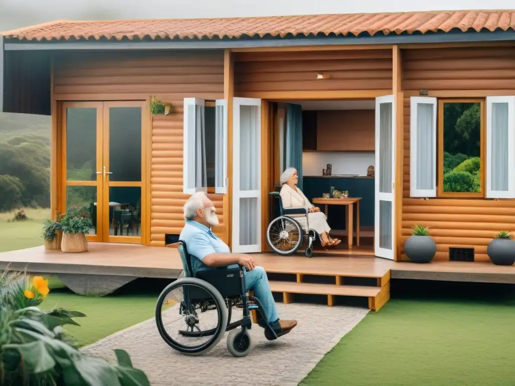 Cabina inclusiva en Uruguay: diversidad y felicidad en un paraíso accesible Familias diversas disfrutan de cabañas accesibles en Uruguay, conectando con la naturaleza y la inclusividad