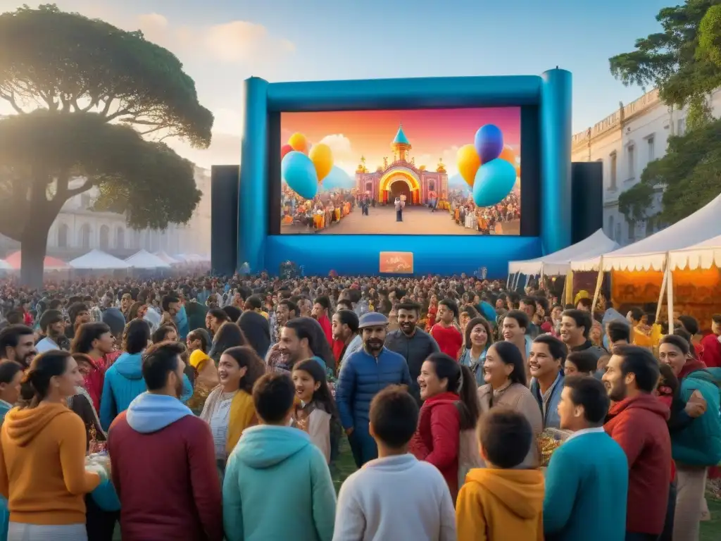 Familias y niños disfrutan del Festival Cine Infantil Montevideo: risas, globos, palomitas y película animada en pantalla gigante