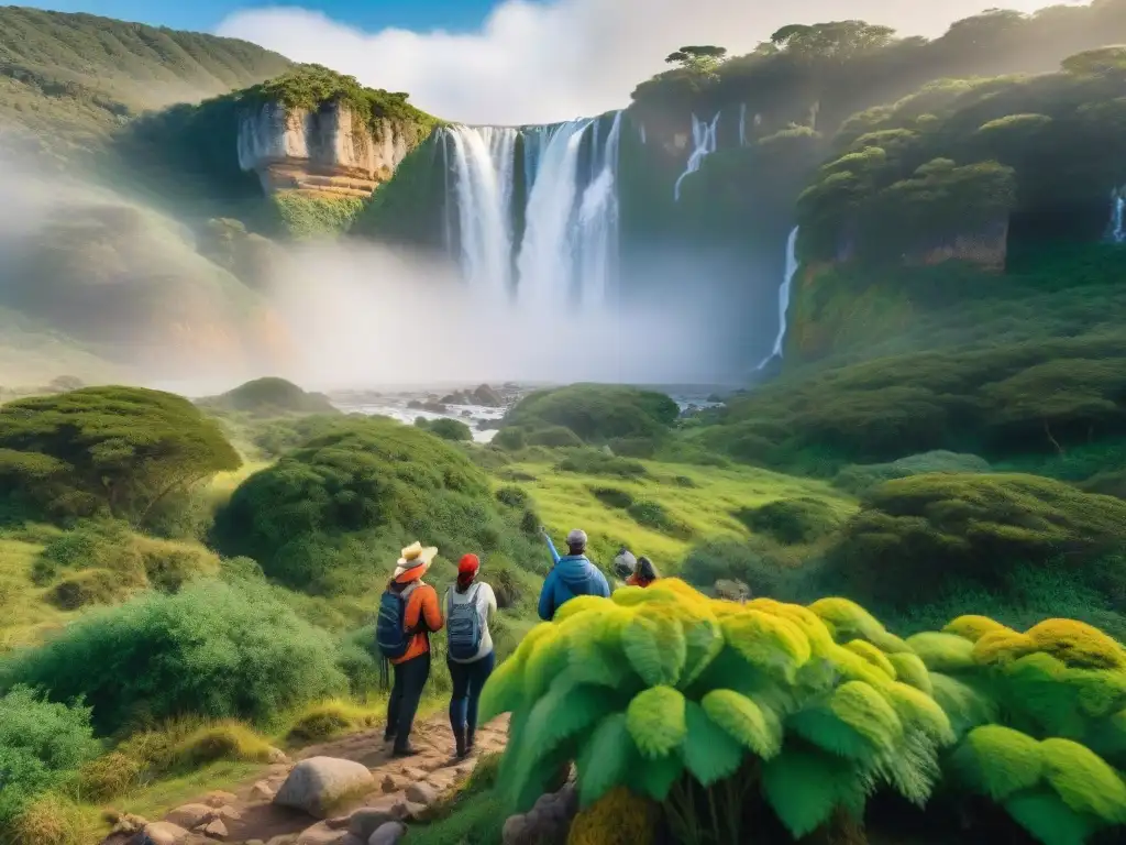 Familias y guía en excursión ecoturística en Uruguay