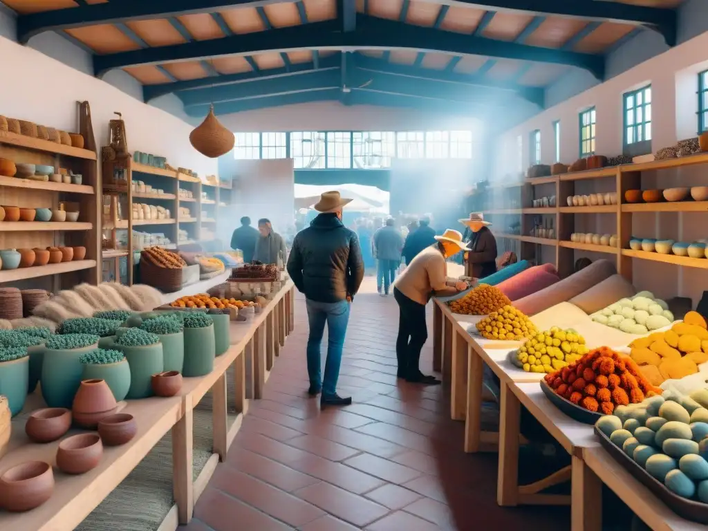 Feria artesanal en Uruguay con vibrante escena de puestos coloridos y productos auténticos, experiencias auténticas