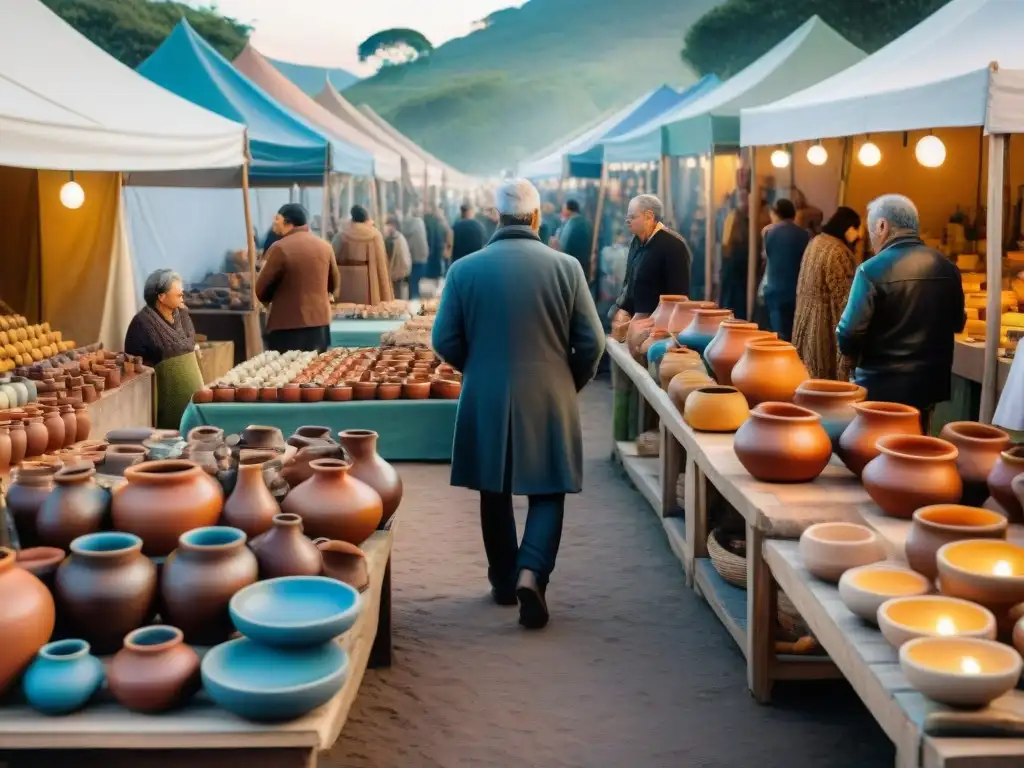 Ferias artesanales en Uruguay: arte auténtico en vibrante mercado al atardecer