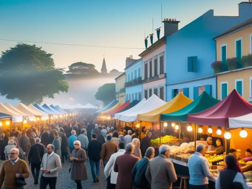 Un festival gastronómico en Colonia, Uruguay, con chefs y puestos de comida vibrantes